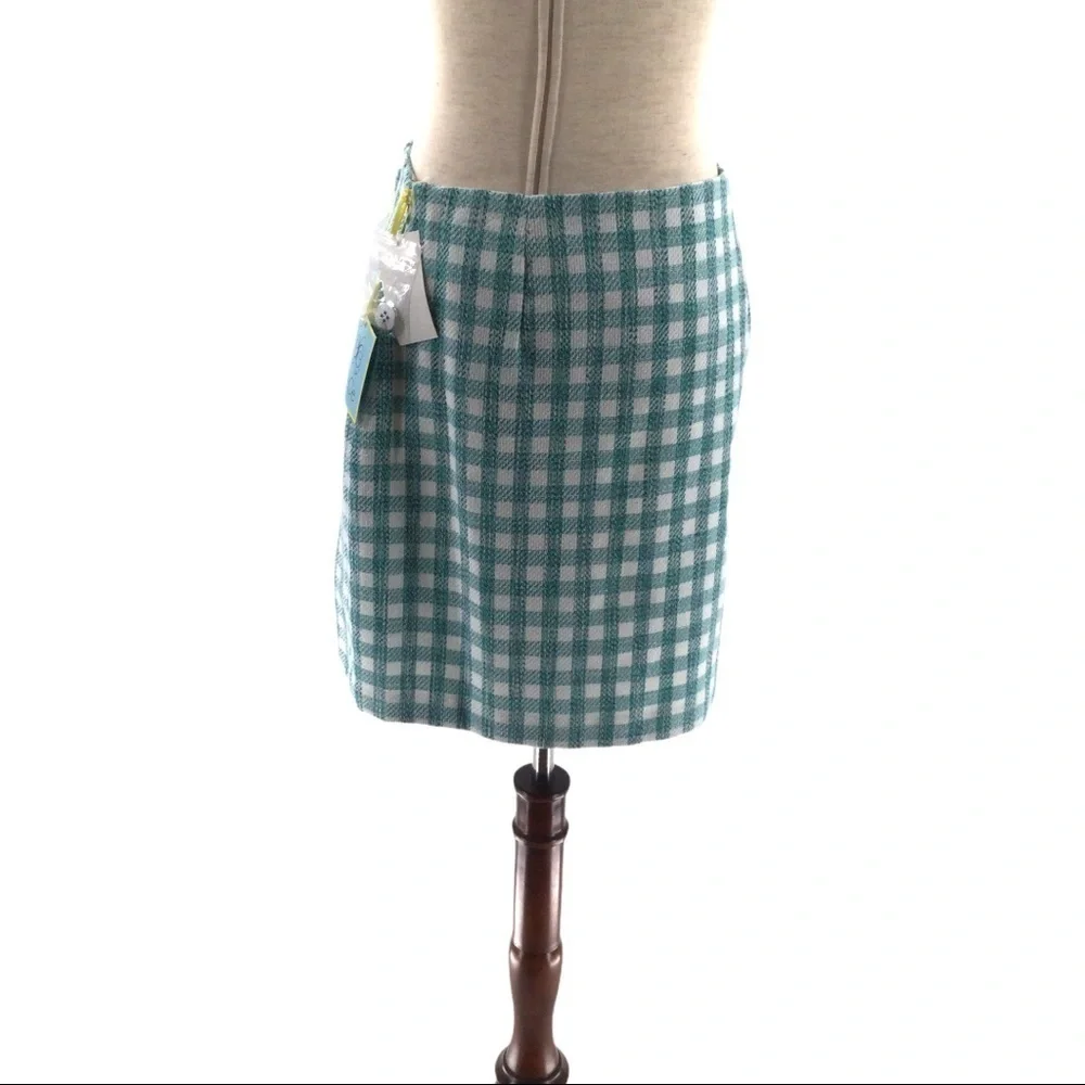 CeCe Frayed Tweed‎ Frame Gingham Pencil Mini Skirt